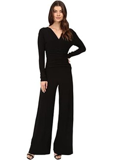 Norma Kamali V-Neck Long Sleeve Shirred Waist Jumpsuit