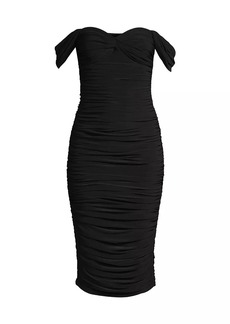 Norma Kamali Walter Winglet-Sleeve Ruched Midi-Dress