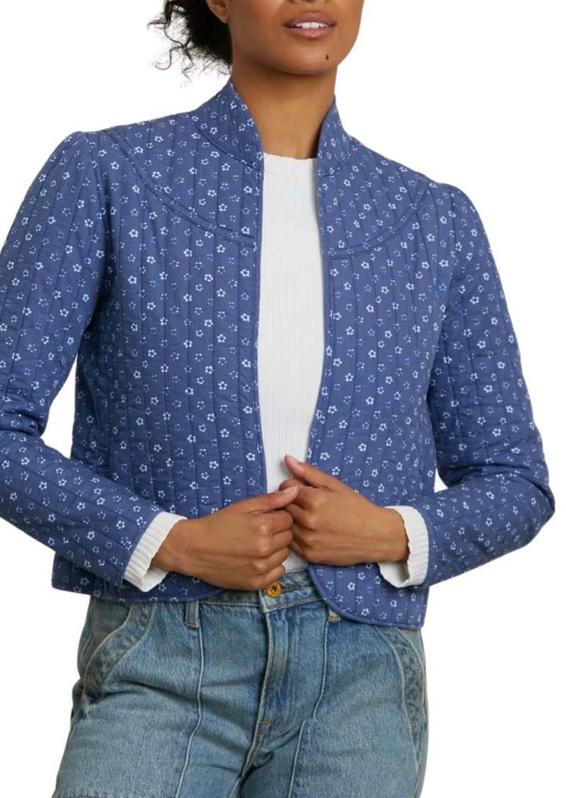 NSF Daisy Crop Quilted Jacket In Indigo Flower