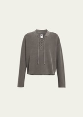 NSF Clothing Amelia Lace-Front Crewneck Sweatshirt