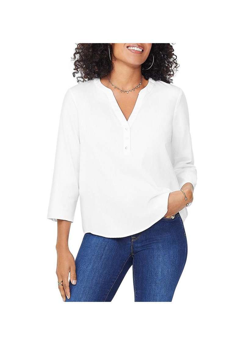 NYDJ Henley Womens Deep V Neck Adjustable Sleeves Blouse