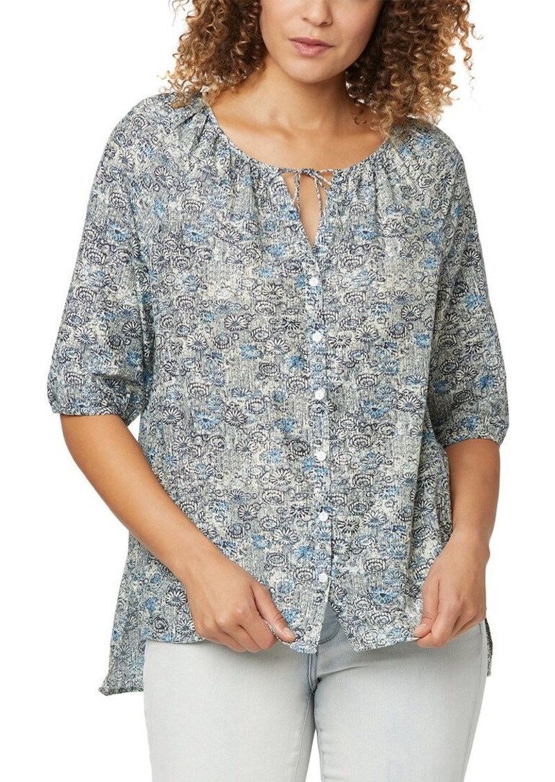 NYDJ Button Down Silk-Blend Peasant Blouse