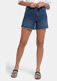 NYDJ Frayed High Waist Mid Length A-Line Denim Shorts