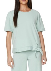 NYDJ French Terry Tie Front Short Sleeve Sweatshirt in Sunkissed Sage at Nordstrom