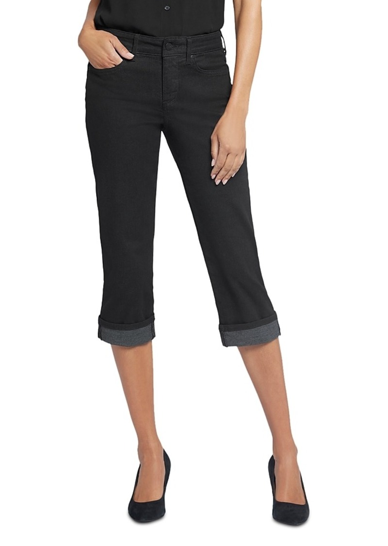 Nydj Marilyn High Rise Cuffed Cropped Straight Jeans in Black
