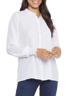 NYDJ Pleated Peasant Blouse in Optic White at Nordstrom