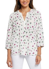 Nydj Three Quarter Sleeve Printed Pintucked Back Blouse