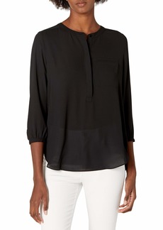 NYDJ womens Solid 3/4 Sleeve Henley Pleat Back Blouse tunic shirts   US