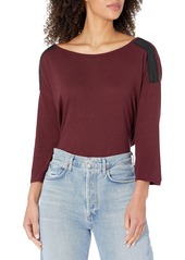 NYDJ Women's Knit Blouse with Faux Leather Trim deep Currant