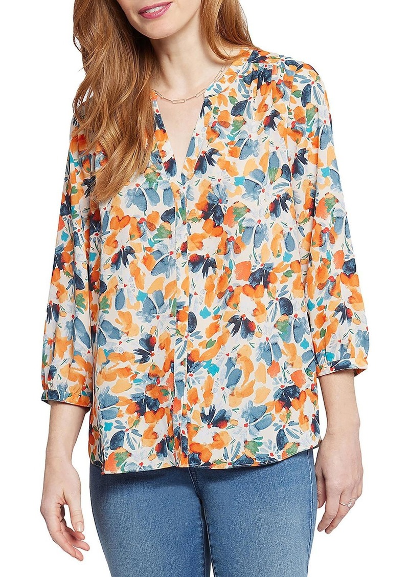 NYDJ Womens Printed Pintuck Blouse