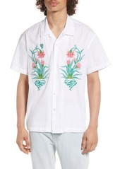 Obey Adored Floral Embroidered Short Sleeve Organic Cotton Button-Up Camp Shirt in White at Nordstrom