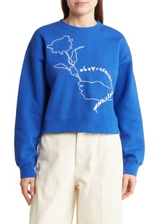Obey Aubrey Embroidered Crewneck Pullover in Surf Blue at Nordstrom Rack
