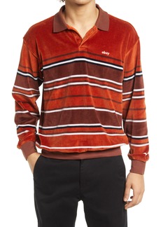 Obey Clifton Stripe Long Sleeve Velour Polo in Ginger Multi at Nordstrom