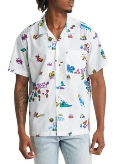 Obey Doodles Short Sleeve Organic Cotton Camp Shirt in White Mult at Nordstrom