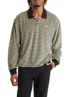 Obey Kept Stripe Velour Polo Sweatshirt in Black Multi at Nordstrom