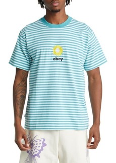 Obey Sun Stripe Embroidered Graphic Tee in Turquoise at Nordstrom