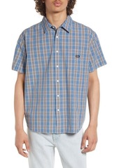 Obey Tim Plaid Woven Short Sleeve Button-Up Shirt in Atlantic Blue at Nordstrom