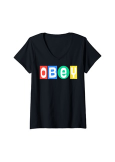 Womens OBEY Big Shot Friend's Gift Family's Members Gift Present V-Neck T-Shirt