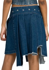 Off-White Belted Pleated Denim Skirt