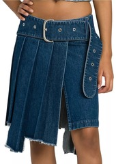 Off-White Belted Pleated Denim Skirt