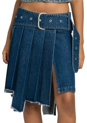 Off-White Belted Pleated Denim Skirt