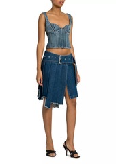 Off-White Belted Pleated Denim Skirt