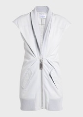 Off-White Cap-Sleeve Zip-Front Mini Puff Dress