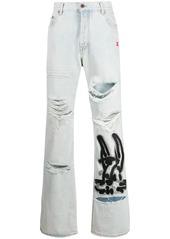 Off-White bunny-print bleached-effect jeans
