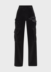 Off-White High-Rise Wide-Leg Satin Toybox Cargo Pants