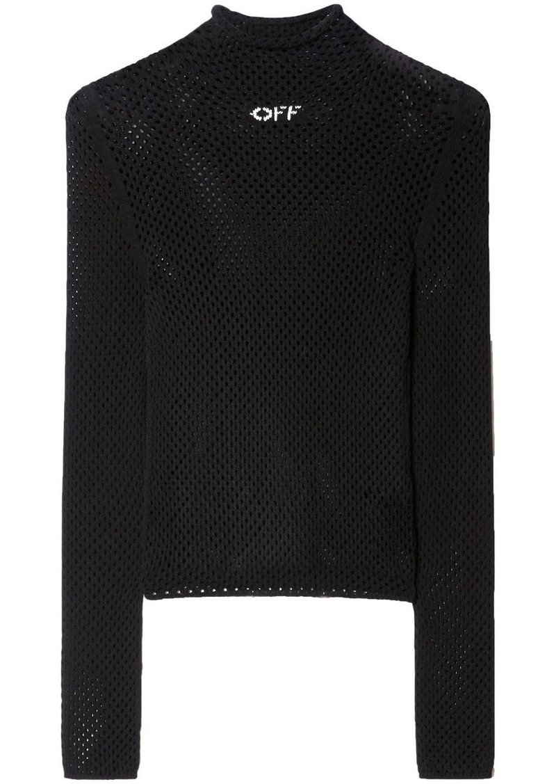 Off-White logo-print open-knit turtleneck jumper