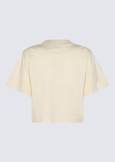 OFF-WHITE BEIGE AND BLACK COTTON ARROW PEARLS CROPPED T-SHIRT