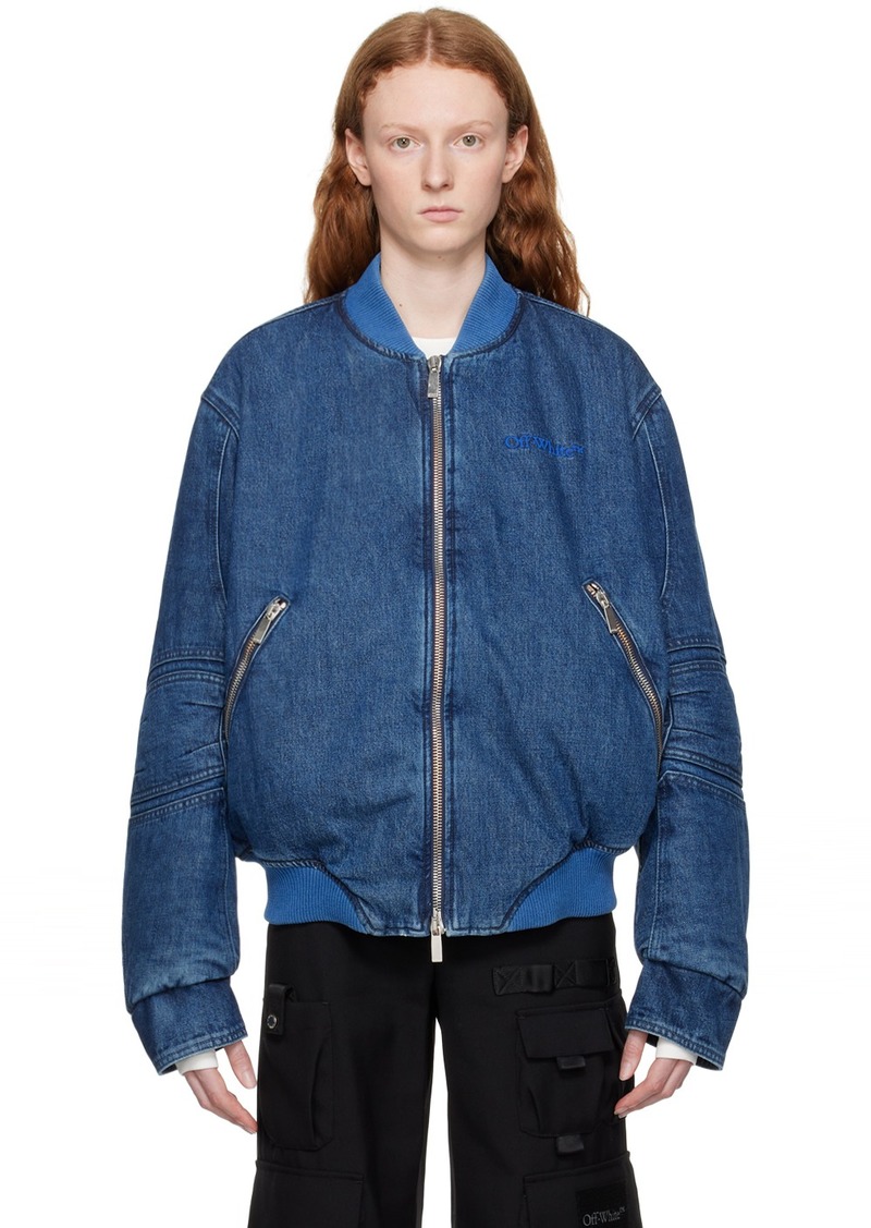 Off-White Blue Paneled Denim Bomber Jacket