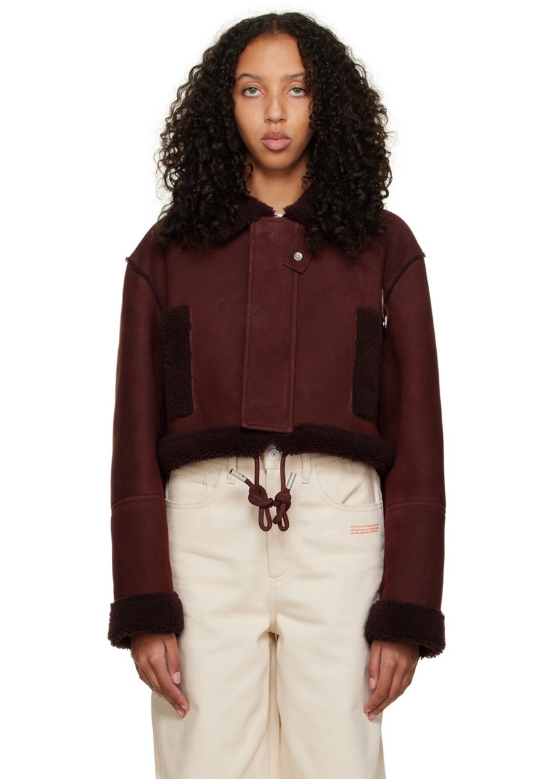 Off-White Burgundy Cropped Shearling Jacket