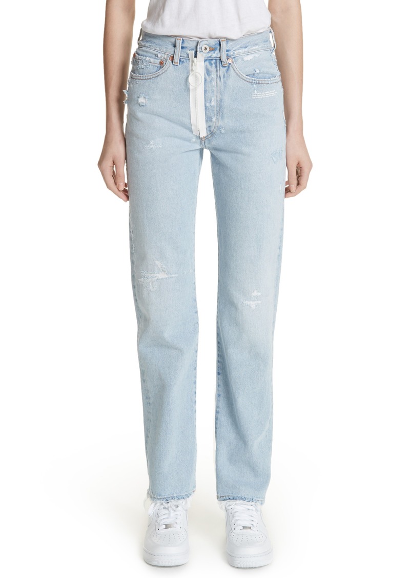 off white straight leg jeans