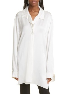 Off-White Flower Button Oversize Satin Blouse at Nordstrom