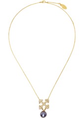 Off-White Gold Pearl Pavé Pendant Necklace