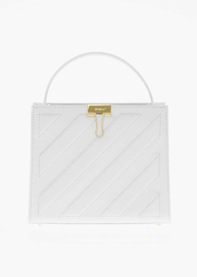 Off-White Leather Cross Tote Bag With Golden Details