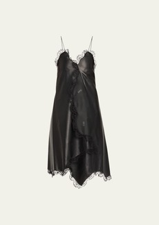 Off-White Leather Lace-Trim Asymmetric Slip Dress