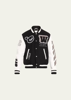 Off-White Men's Leather-Sleeve Varsity Jacket