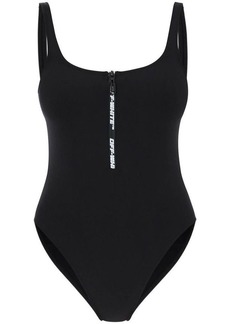 Off-white one-piece swimsuit with zip and logo