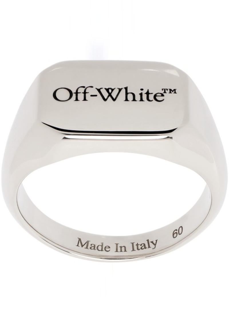 Off-White Silver Rectangular Logo Ring