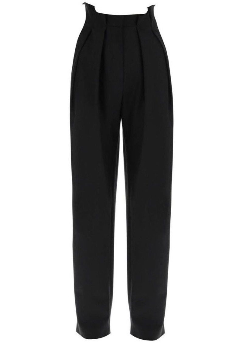 Off-white stretch twill pants with pleated front