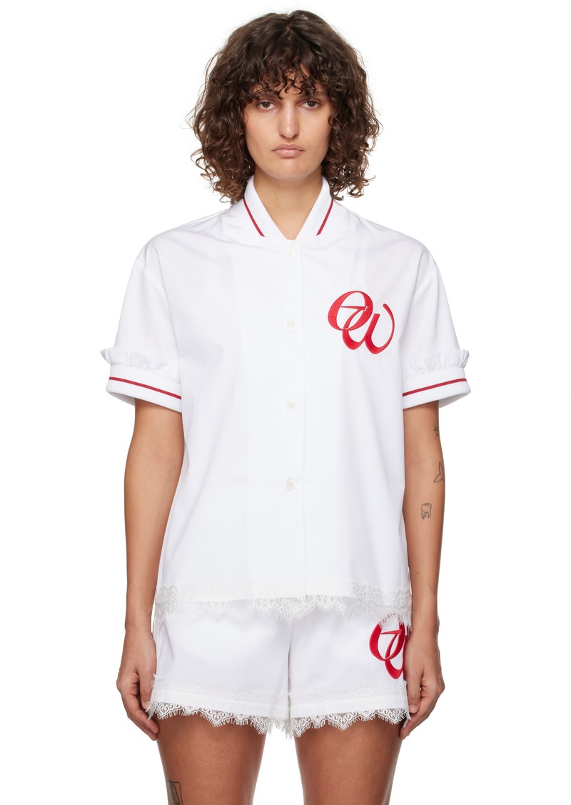 Off-White White Poplin 'OW' Embr Baseball Shirt