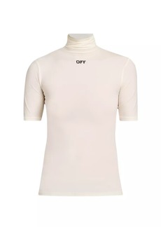 Off-White Short-Sleeve Logo Turtleneck Top