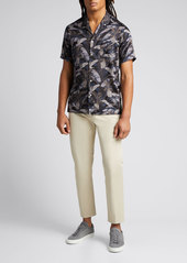 Officine Generale Men's Gray Multi Cotton Poplin Pineapple Print Short Sleeve Shirt
