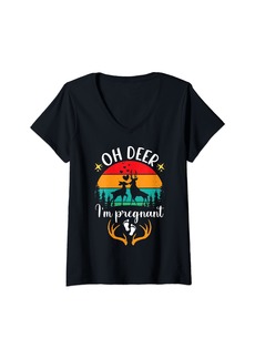 Oh DEER! Womens Oh Deer I’m Pregnant FutureNew Mom Christmas Pregnancy V-Neck T-Shirt