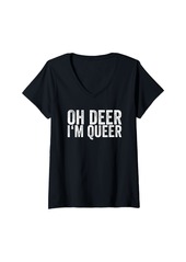 Oh DEER! Womens Oh Deer I'm Queer V-Neck T-Shirt