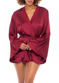 Oh La La Cheri Women's Short Polyester Charmeuse Lingerie Robe with Wide Sleeves and A Tie Belt - Rhubarb