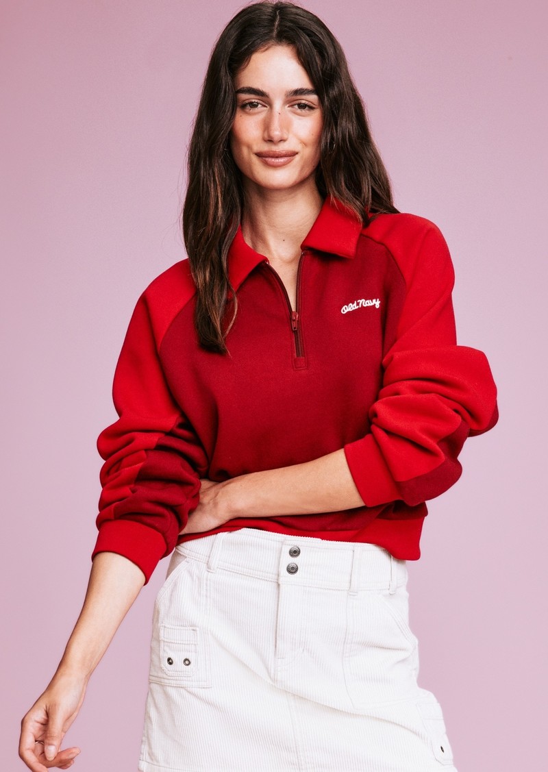 Old Navy '94 Logo-Graphic Quarter-Zip Crop Sweatshirt