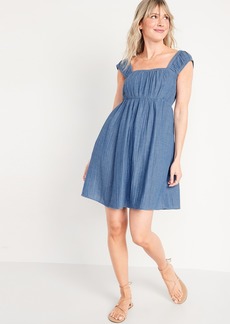 Old Navy Cap-Sleeve Chambray Cutout Bow-Detailed Mini Swing Dress for Women